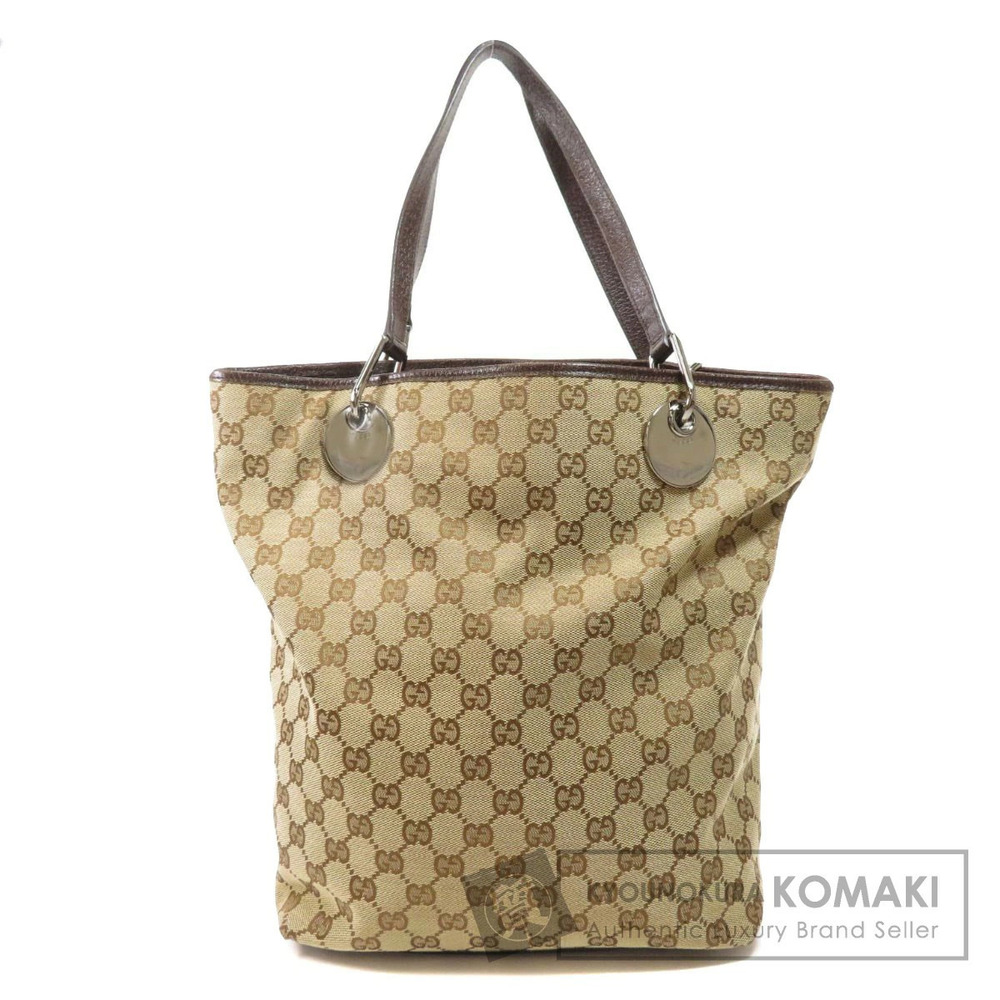 Gucci GG Canvas Eclipse Tote Shoulder Bag brown leather